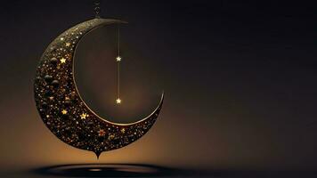 3D Render of Exquisite Shiny Crescent Moon On Bokeh Background. Islamic Religious Concept. photo