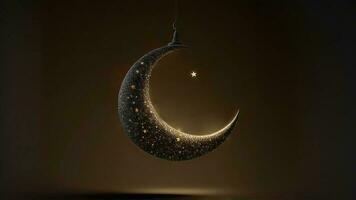 3D Render of Exquisite Shiny Crescent Moon On Bokeh Background. Islamic Religious Concept. photo