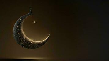 3D Render of Exquisite Shiny Crescent Moon On Bokeh Background. Islamic Religious Concept. photo