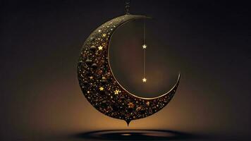 3D Render of Exquisite Shiny Crescent Moon On Bokeh Background. Islamic Religious Concept. photo