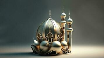 3D Render of Exquisite Mosque On Glossy Background. Islamic Religious Concept. photo