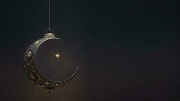 3D Render of Exquisite Shiny Crescent Moon On Bokeh Background. Islamic Religious Concept. photo