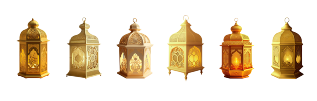 Illustration Of Realistic Arabic Lantern Icon Set. 3D Render. png