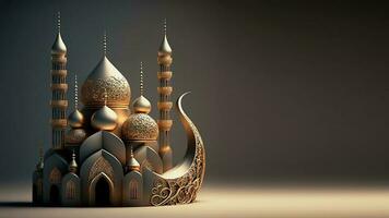 3D Render of Exquisite Mosque On Dark Background. Islamic Religious Concept. photo