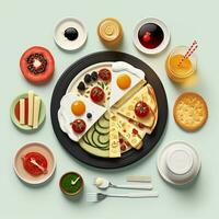 Presented Healthy Breakfast Platter In 3D Rendering. photo