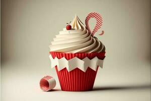 Paper Art of Cupcake On Light Gray Background. 3D Render. photo