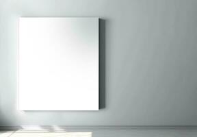 3D Render of Canvas or Frame Mockup With Image Placeholder On Interior Wall And Light Effect. photo