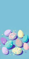 ilustración de vistoso papel Pascua de Resurrección huevos en azul antecedentes y Copiar espacio. contento Pascua de Resurrección día concepto. foto