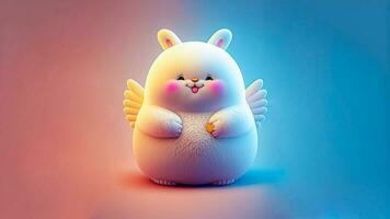 3D Render of Happy Rabbit Character With Wings On Shiny Pink And Blue Gradient Background And Copy Space. photo
