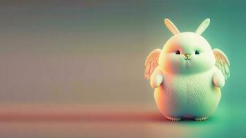 3D Render of Cute Rabbit Character With Wings On Shiny Pink And Green Gradient Background And Copy Space. photo
