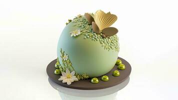 3D Render of Pastel Green And Brown Floral Egg Shape And Copy Space. Happy Easter Day Concept. photo