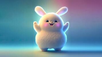 3D Render of Existed Rabbit Or Bunny Character Standing On Shiny Gradient Background And Copy Space. photo