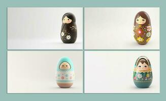 Cute Baby Face Cartoon Egg Or Matryoshka Dolls Advertising Banner or Landing Page Collections. Easter Day Concept. photo