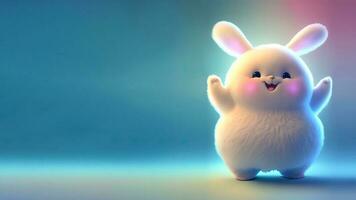 3D Render of Existed Rabbit Or Bunny Character Standing On Shiny Gradient Background And Copy Space. photo