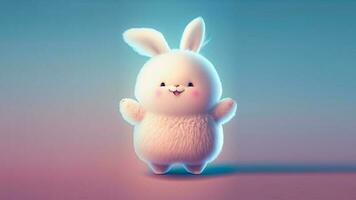3D Render of Excited Rabbit Character Standing On Shiny Blue And Pink Gradient Background And Copy Space. photo