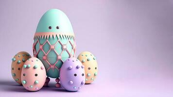 3D Render of Robotic Egg Shapes Against Pastel Purple Background. Happy Easter Day Concept. photo