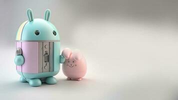 3D Render of Two Robotic Rabbits Character On Grey Background And Copy Space. photo