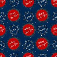 Seamless Pattern Of 2022 Happy New Year Font With Fireworks And Halftone Effect On Blue Background. vector