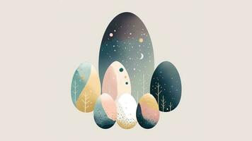 Flat Style Night Landscape In Egg Shapes And Copy Space. Easter Day Concept. photo