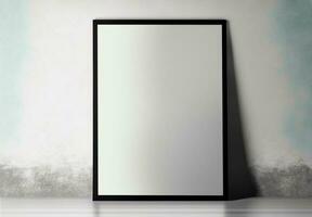 3D Render of Blank Canvas or Frame, Poster Mockup On Concrete Texture Wall Background. photo