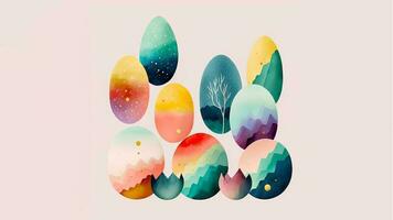 Flat Style Night Forest With Mountain In Egg Shapes For St Patricks Day Concept. photo