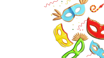 3D Render of Colorful Masquerades Mask With Party Blower Element. png