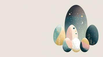 Flat Style Night Landscape In Egg Shapes And Copy Space. Easter Day Concept. photo