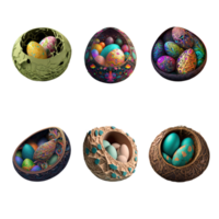 Beautiful Paper Easter Egg Basket Or Birds Nest Collection. 3D Render. png