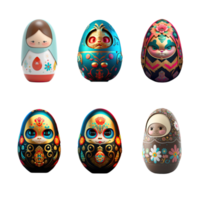 3d hacer de linda bebé cara dibujos animados huevo o matrioska muñecas para Pascua de Resurrección concepto. png