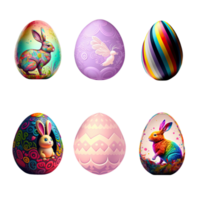 3D Collection of Easter Egg Printed Cute Bunny, Butterfly Character With Floral Design. png