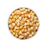 Haut vue pop corn dans bol isolé sur transparent Contexte. ai généré png