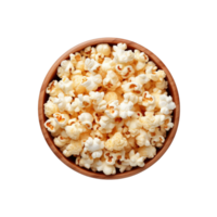 top view popcorn in bowl isolated on transparent background. png