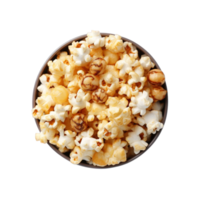 top view popcorn in bowl isolated on transparent background. png