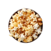 oben Aussicht Popcorn im Schüssel isoliert auf transparent Hintergrund. ai generiert png