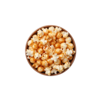 top view popcorn in bowl isolated on transparent background. png