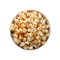 oben Aussicht Popcorn im Schüssel isoliert auf transparent Hintergrund. ai generiert png