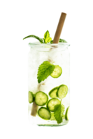 Delicious refreshing water with mint and cucumber on transparent background png