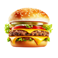 Tasty melted cheese hamburger isolated on transparent background png