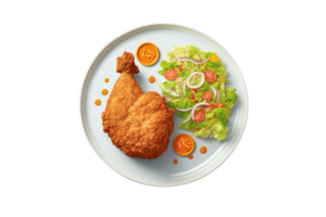 Fried chicken leg piece with vegetables on transparent background png