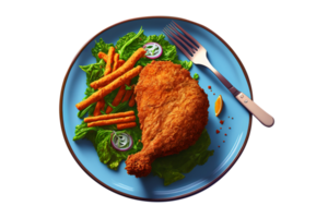 Crispy fried chicken leg pieces on plate with transparent background png