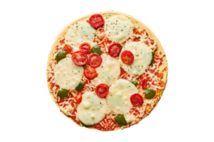 Frozen pizza with cheese and tomatoes on transparent background png