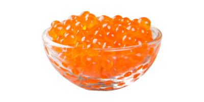 Glass bowl with red caviar on transparent background png