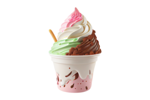 savoureux coloré la glace crème tasse avec sirops et des fruits sur transparent Contexte png