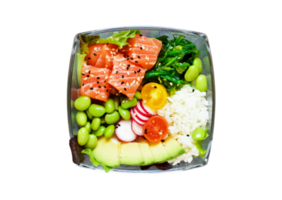 Tasty fresh hawaiian salmon poke salad on transparent background png