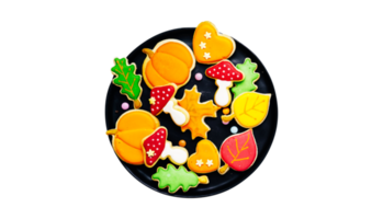 Fall cookies on plate with transparent background png