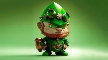 3D Render of Angry Leprechaun Character Standing On Shiny Green Background And Copy Space. St Patricks Day Concept. photo