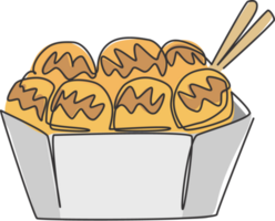 einer kontinuierlich Linie Zeichnung von frisch köstlich japanisch Takoyaki Ball Restaurant Logo Emblem. Meeresfrüchte Cafe Geschäft Logo Vorlage Konzept. modern Single Linie zeichnen Design Grafik Illustration png