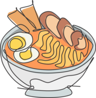 uno soltero línea dibujo de Fresco japonés ramen logo gráfico ilustración. rápido comida Japón fideos café menú y restaurante Insignia concepto. moderno continuo línea dibujar diseño calle comida logotipo png