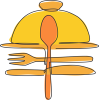 Single kontinuierlich Linie Zeichnung von stilisiert Essen Tablett Startseite Glocke zum Cafe zum Logo Etikett. elegant Restaurant Konzept. modern einer Linie zeichnen Design Illustration zum Essen Lieferung Bedienung Symbol png