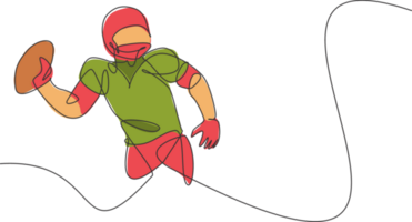 Single continuous line drawing of young agile american football player ready to pass the ball to teammate for competition media. Sport exercise concept. Trendy one line draw design illustration png